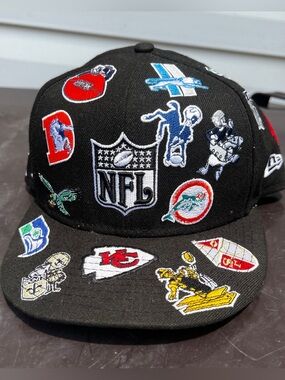 RARE New Era size 7 3/4 Black NFL Historic Team Logos 59FIFTY Fitted Hat